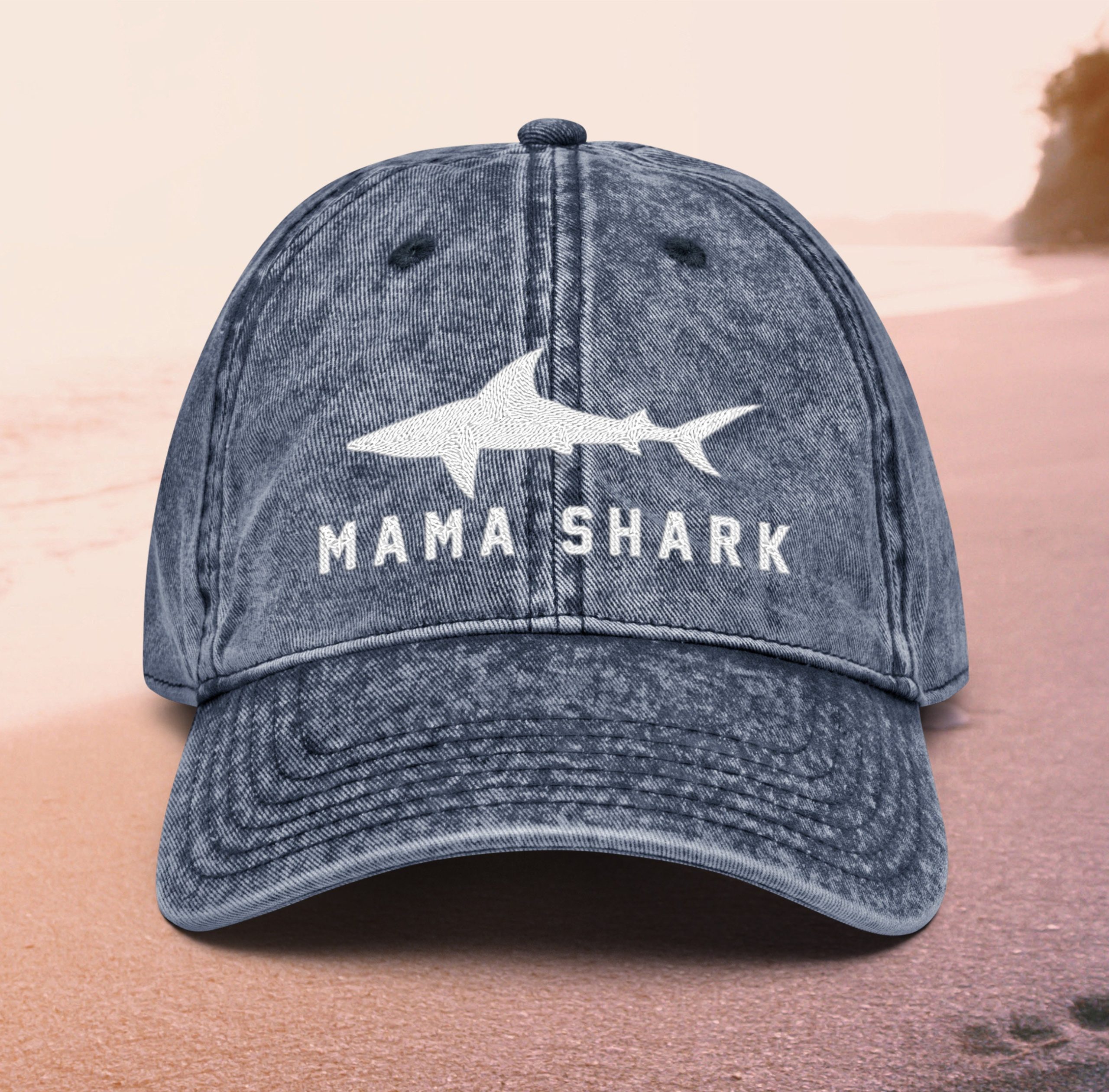 mama shark bestickte vintage stil baumwoll twill mütze geschenk für mama 7050 scaled