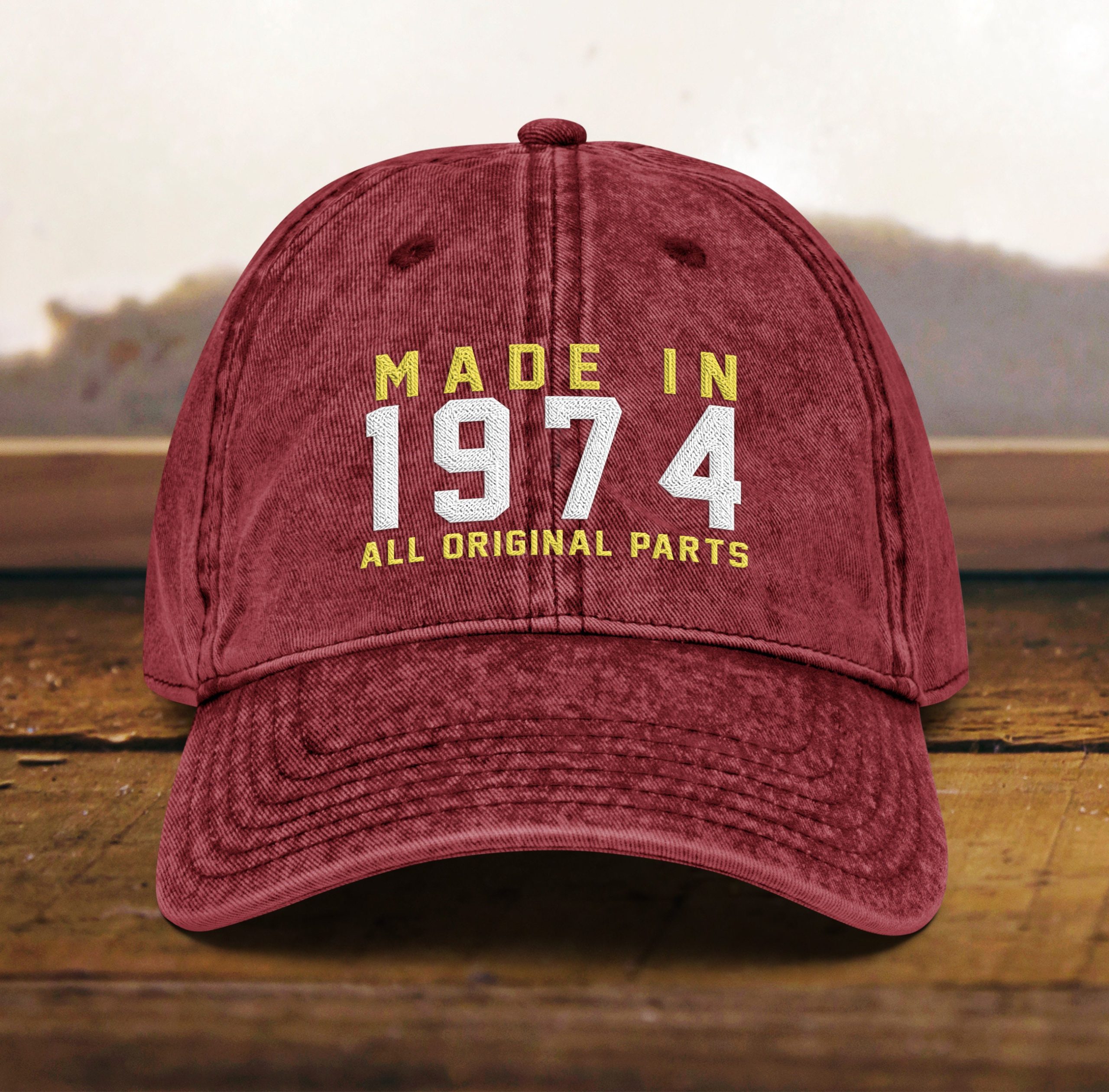 mütze zum 50. geburtstag bestickte vintage mütze, geboren 1974, baumwoll twill kappe 4100 scaled