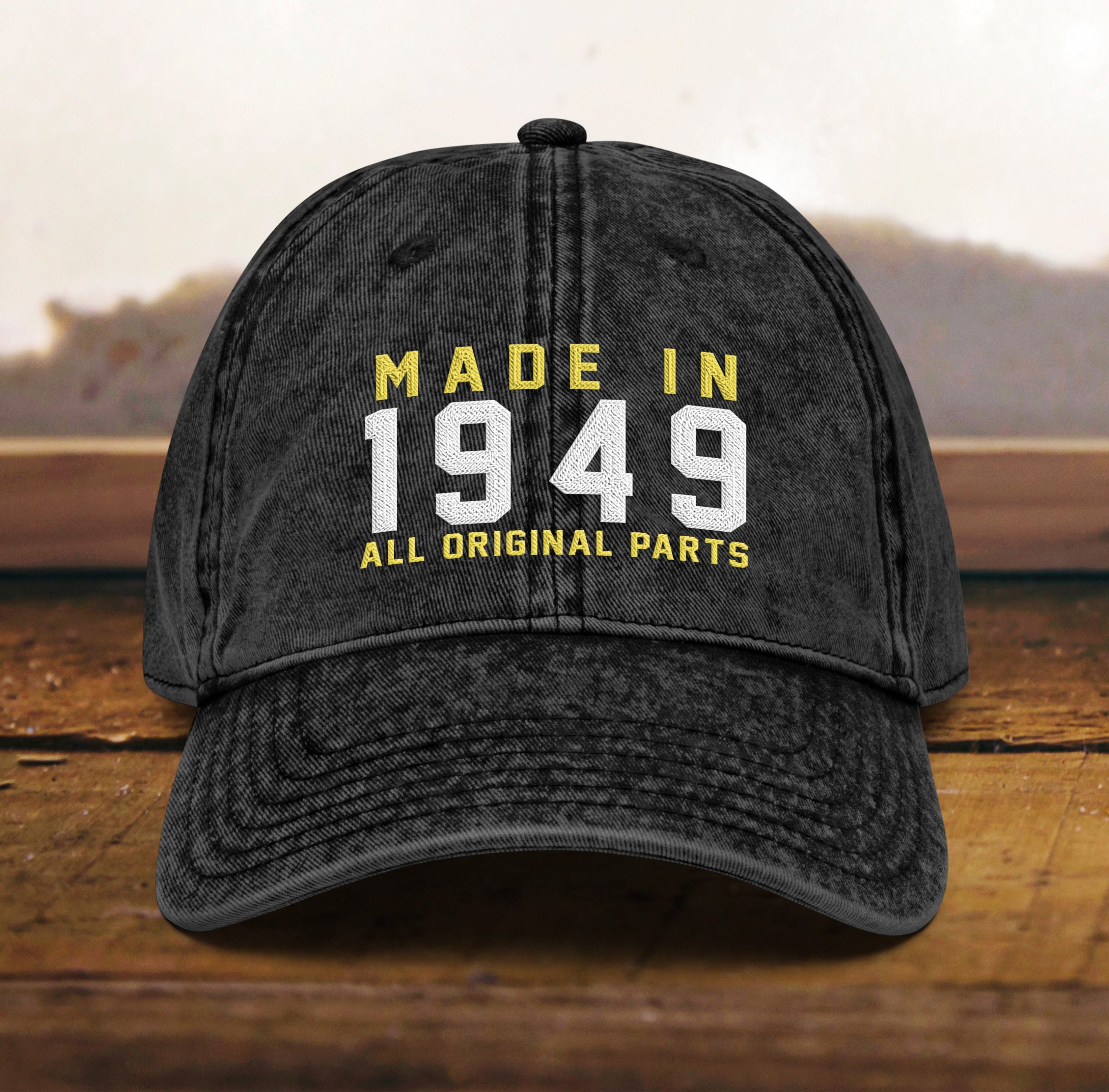 mütze zum 75. geburtstag vintage stil, bestickt, geboren 1949, baumwoll twill kappe 4104 scaled