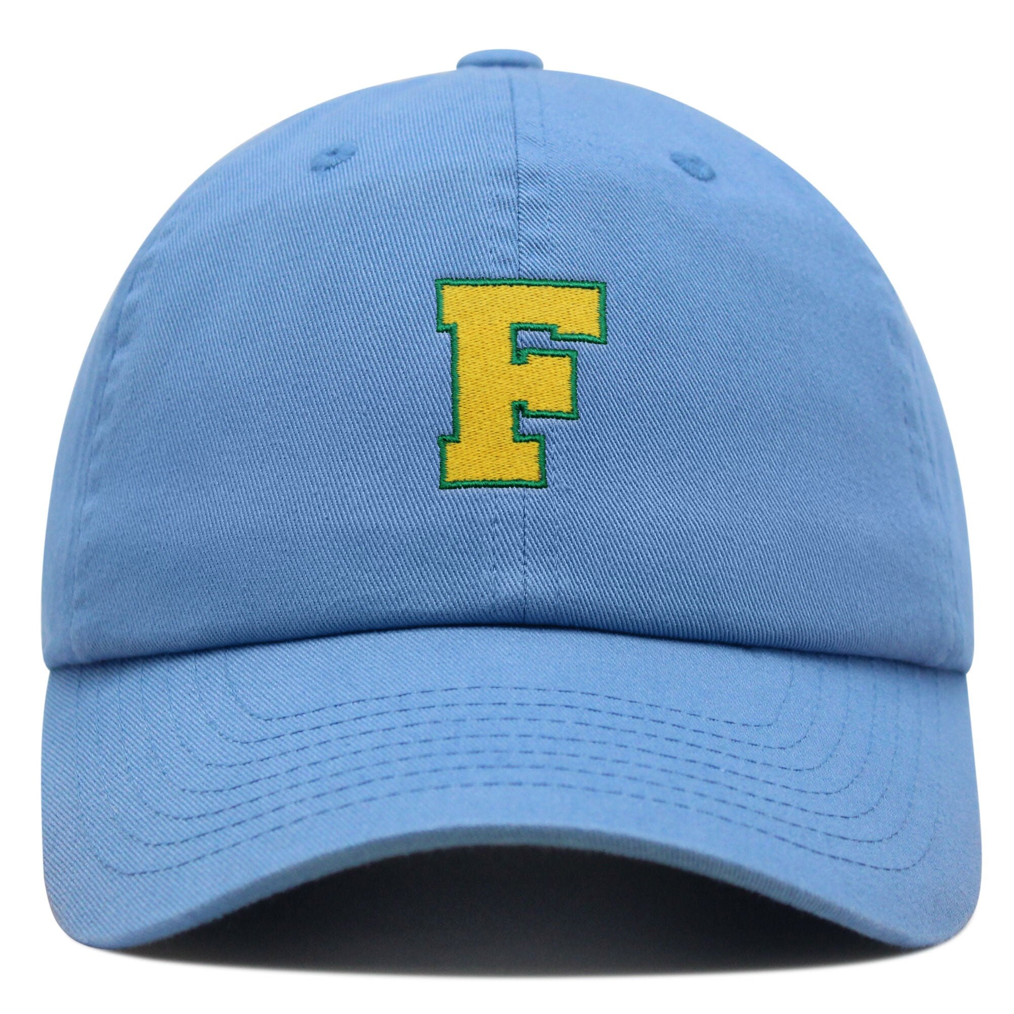 initial f college letter premium vaterhut gestickte baumwoll baseballkappe gelbes alphabet 6142