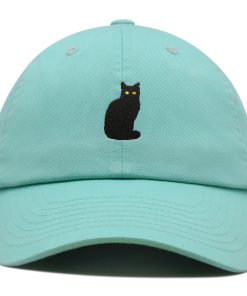 sitzende schwarze katze premium vaterhut gestickte baumwoll baseballkappe niedliches kätzchen 2114