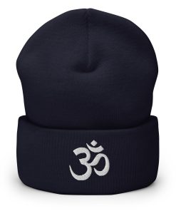om symbol bestickte warme winter umgeschlagene hut yoga beanie 1682