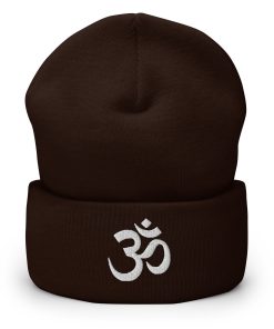 om symbol bestickte warme winter umgeschlagene hut yoga beanie 5494