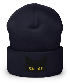 schwarze katze bestickte warme umgeschlagene hut geschenk für katzenmutter 3060