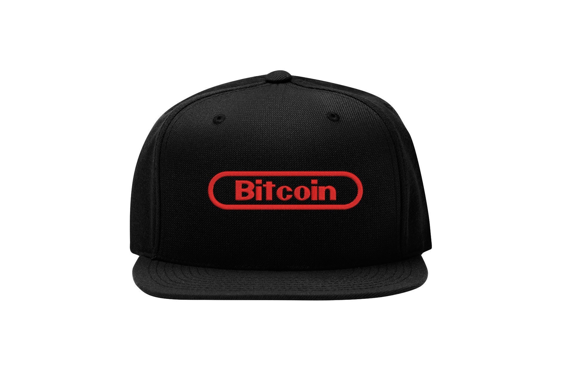 bitcoin old school snapback cap – gaming style logo, flat bill cap 7579