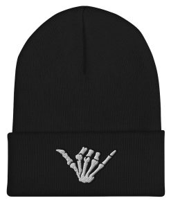 skelett hang loose hand bestickte cuffed beanie 6724